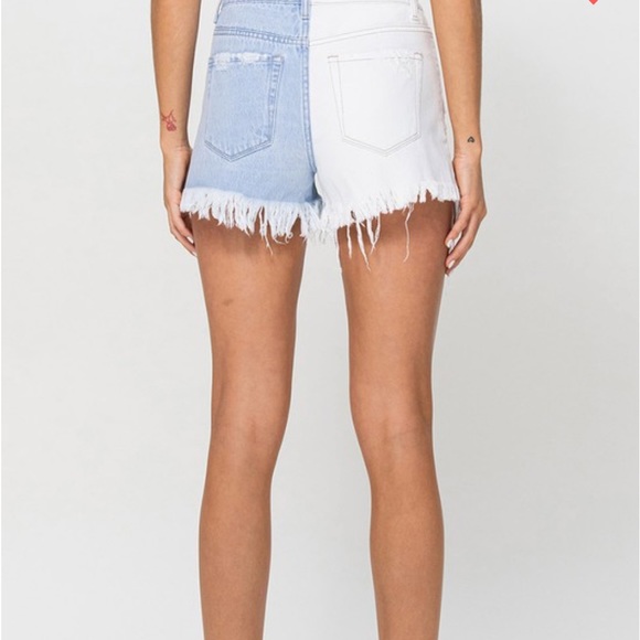 NWT vervet color block denim shorts two tone white distressed - Picture 2 of 5